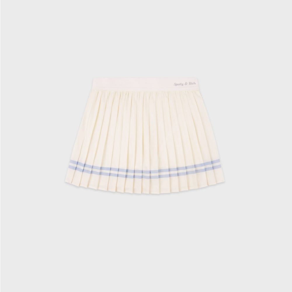 Sporty & Rich pleated tennis skirt in cream / blue stripe, size XS